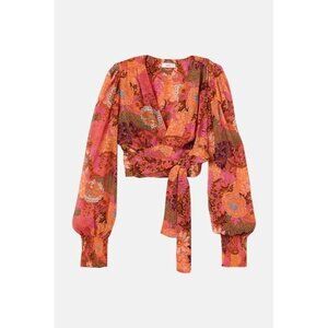 A.L.C. Samara cropped floral-print silk-georgette wrap blouse Size 4